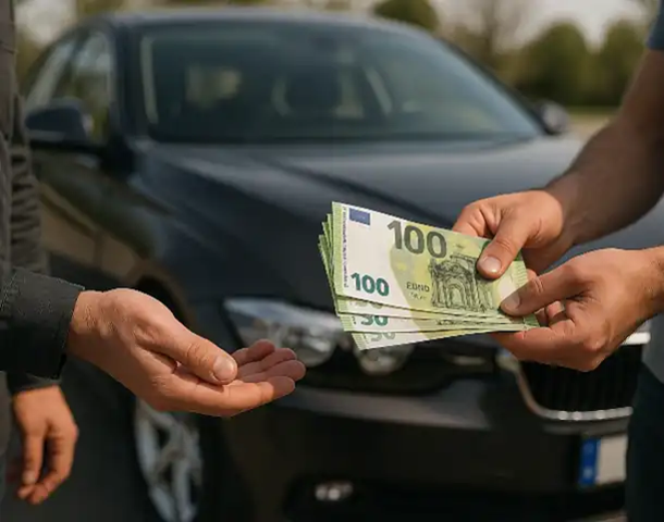 Ein zufriedener Kunde erhält Bargeld nach einem erfolgreichen Autoankauf in Hamm.